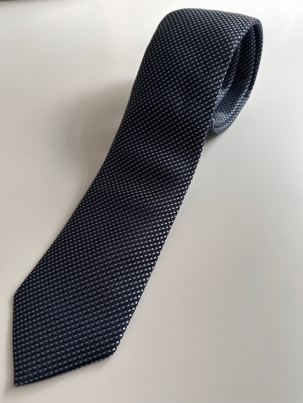 Boss Navy Textured Silk Tie with Subtle Pattern